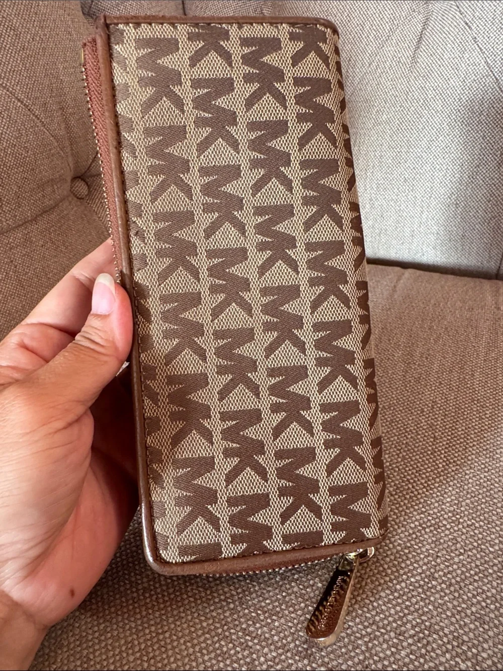 Michael Kors Brown Signature MK Zip Wallet